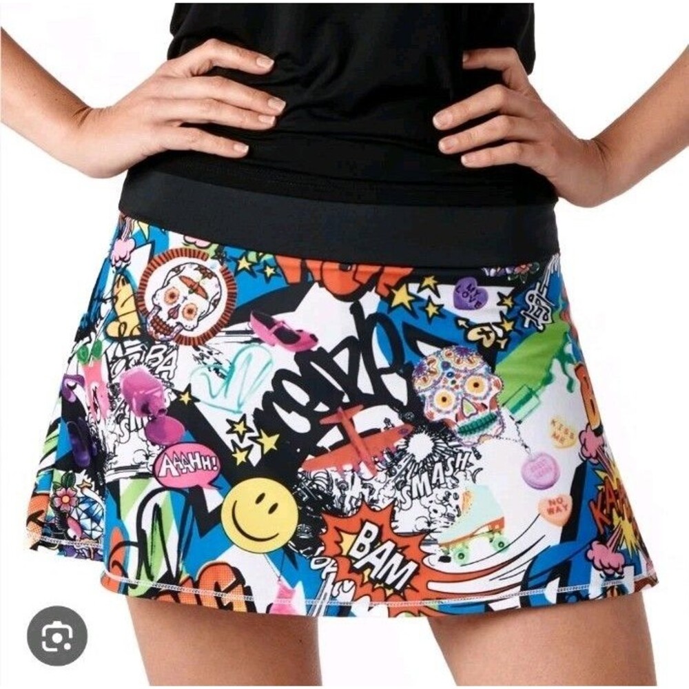 Queen of the Court Womens M Kapow Tennis Skirt Skort Print Comic Maximalist Art